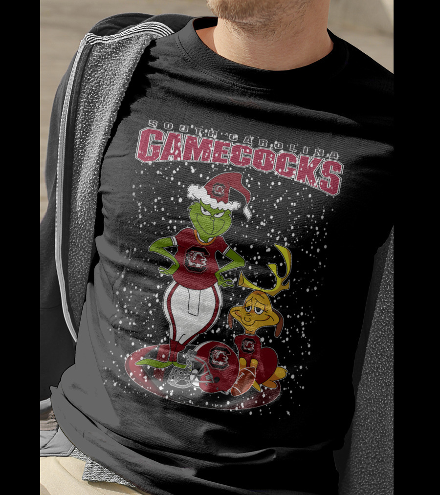Grinchxmas South Carolina Gamecocks Holiday Football Santa Grinch And Max T-Shirt