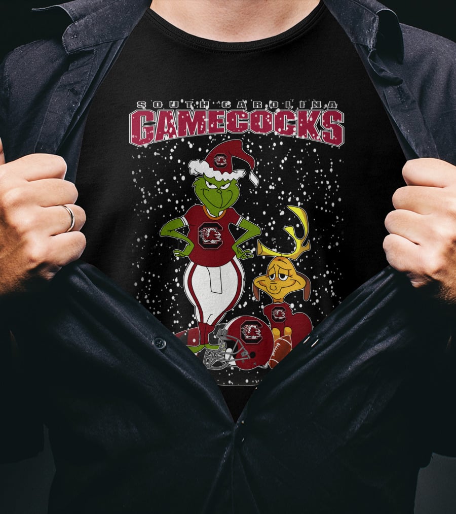 Grinchxmas South Carolina Gamecocks Holiday Football Santa Grinch And Max T-Shirt