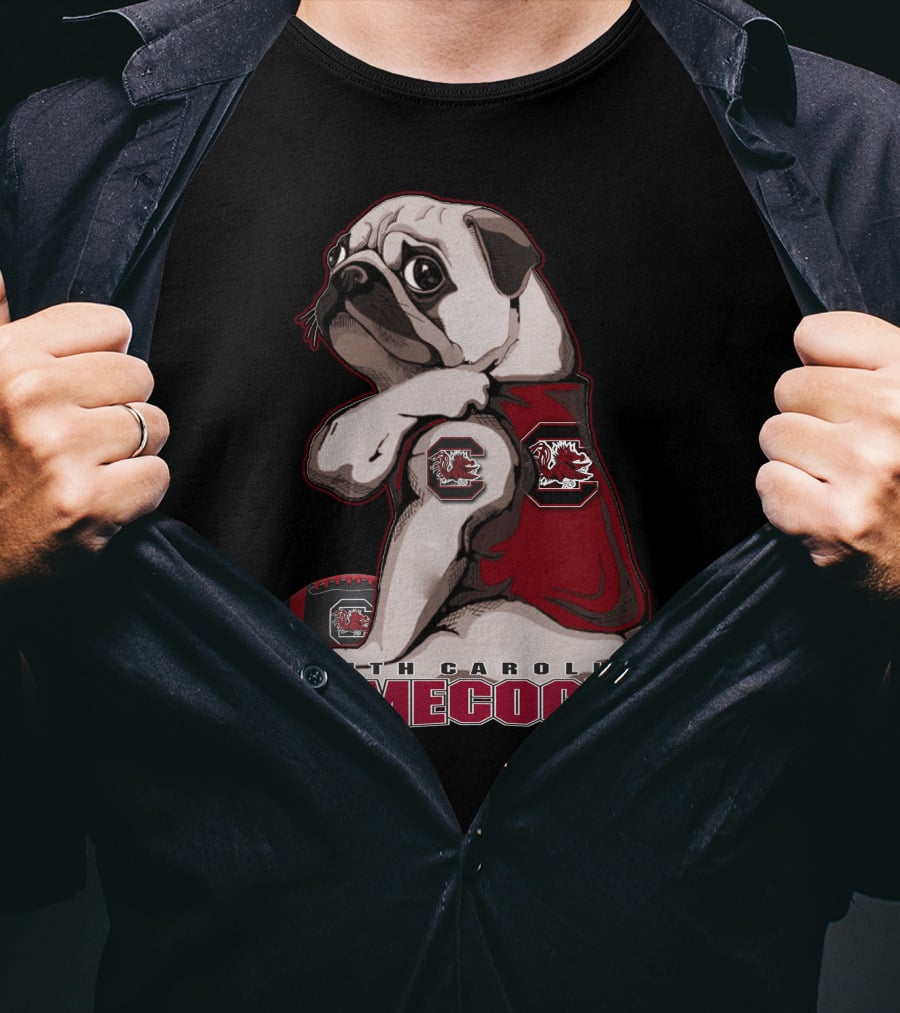 Pug Wearing South Carolina Gamecocks Football Jersey T-Shirt