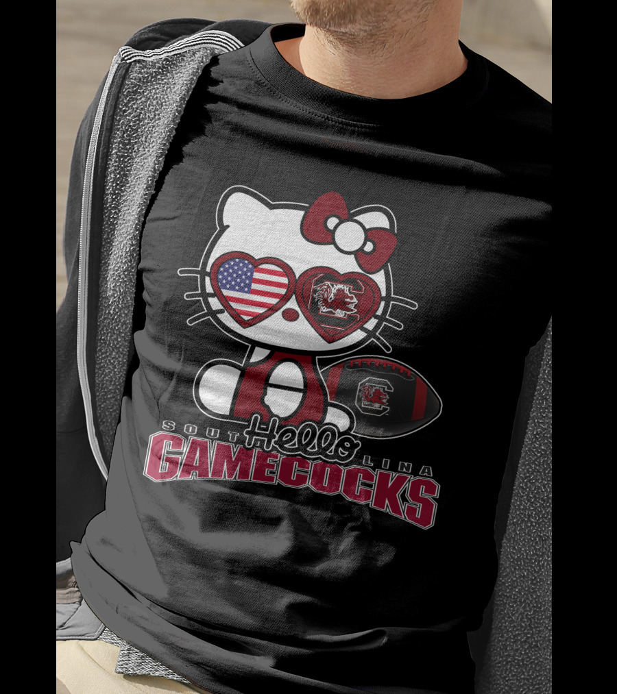 Hello Kitty South Carolina Gamecocks American Flag Football T-Shirt