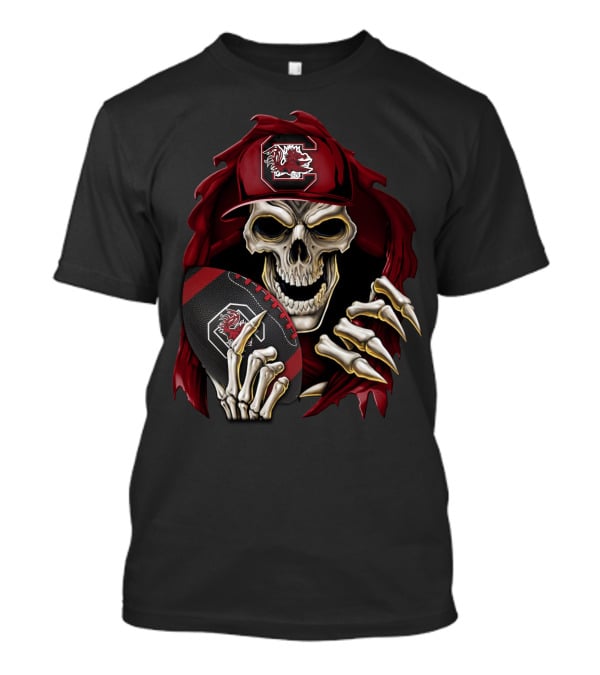 South Carolina Gamecocks Skull Holding Football T-Shirt
