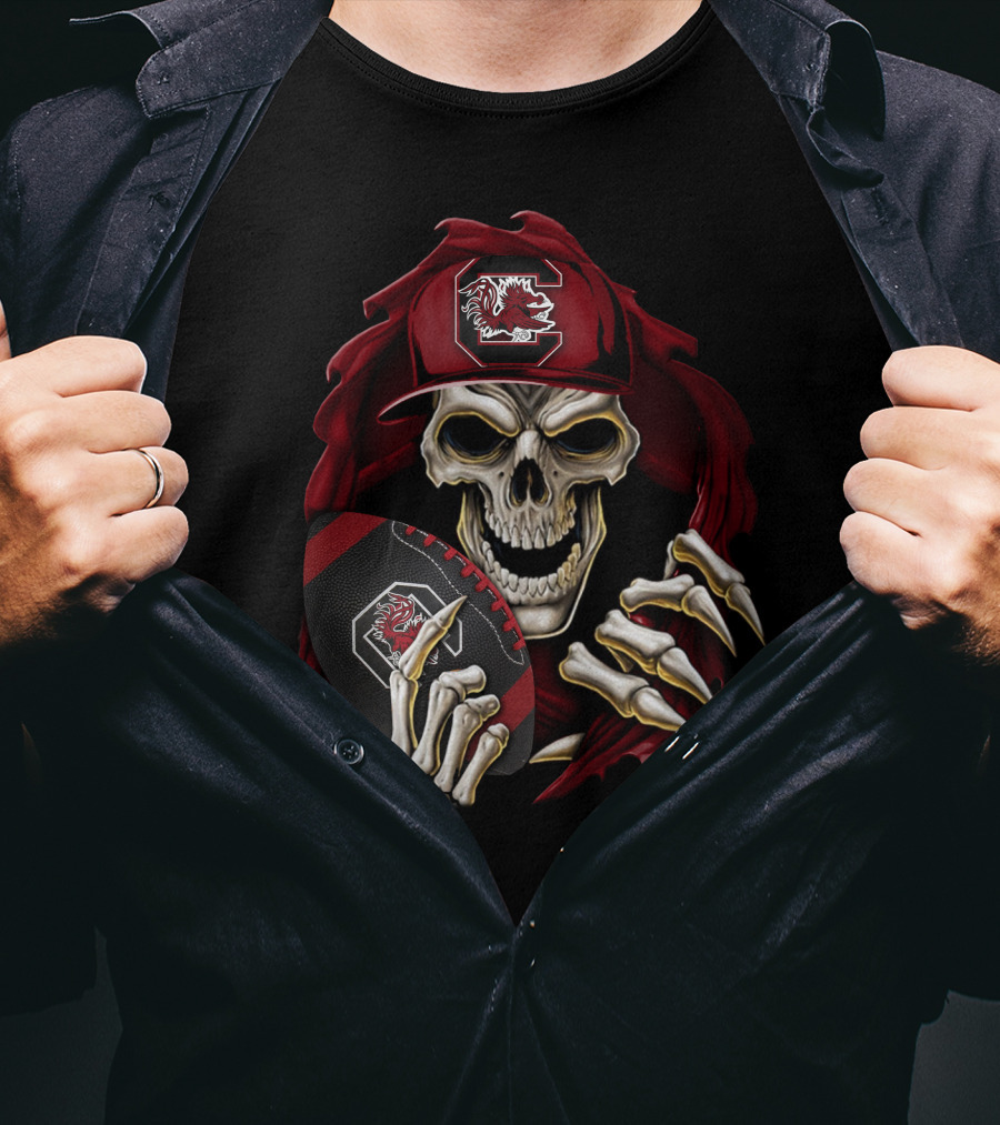 South Carolina Gamecocks Skull Holding Football T-Shirt