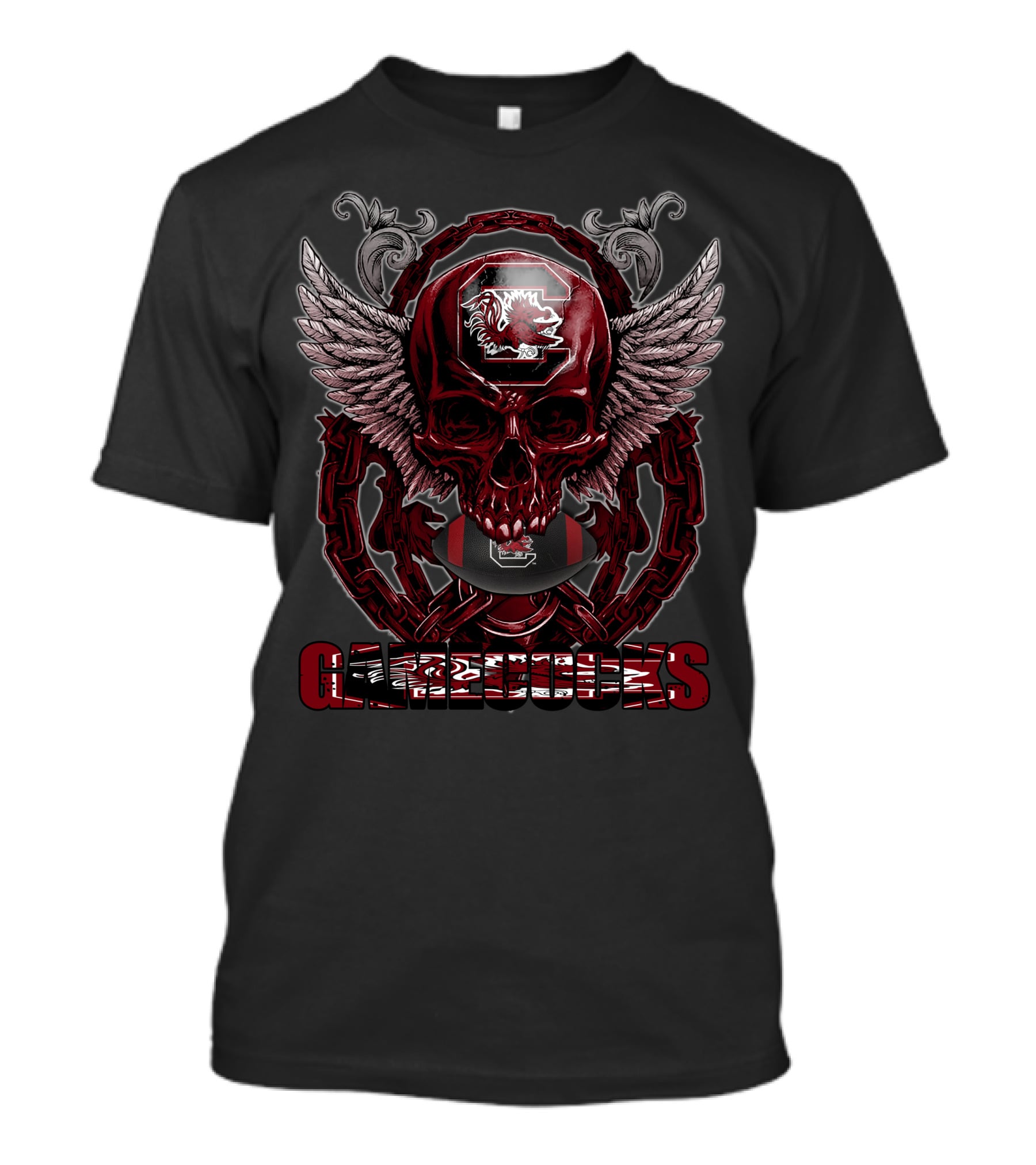 Skullfb South Carolina Gamecocks Winged Skull Helmet Football T-Shirt
