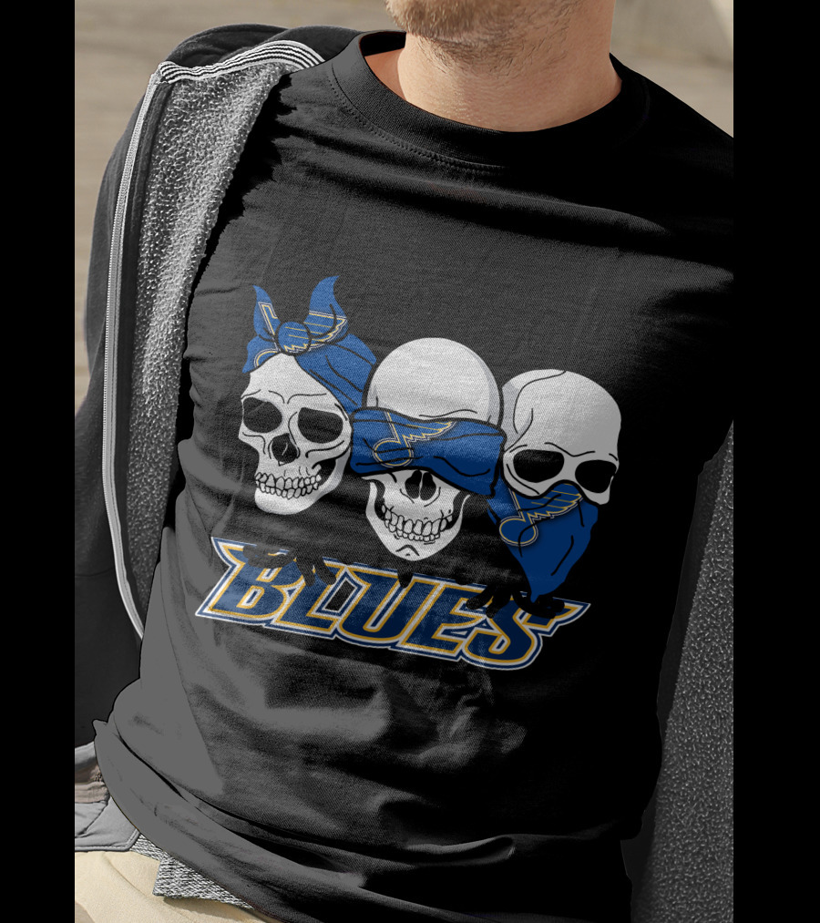 St. Louis Blues Skull Trio With Blue Bandanas Music Team Fan T-Shirt