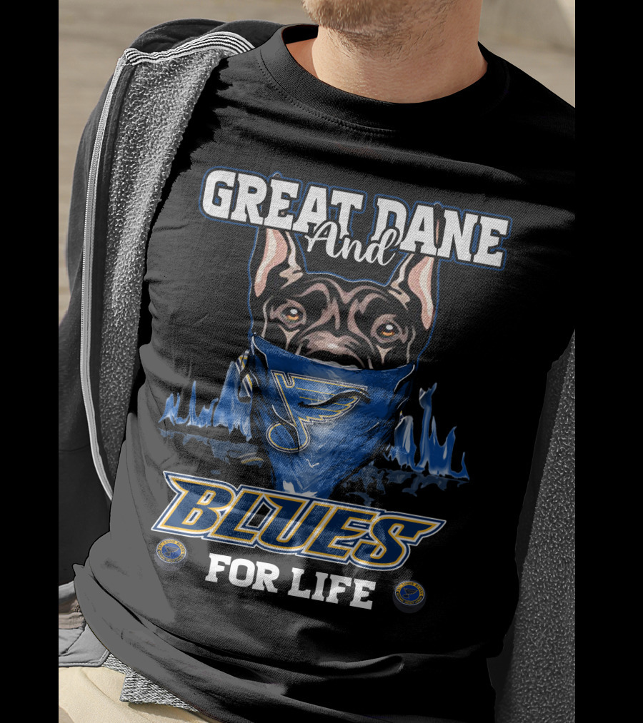 Great Dane And St. Louis Blues For Life With Blues Logo Bandana T-Shirt