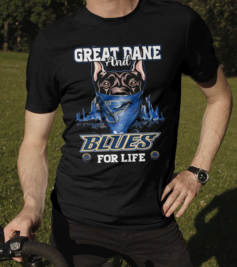 Great Dane And St. Louis Blues For Life With Blues Logo Bandana T-Shirt