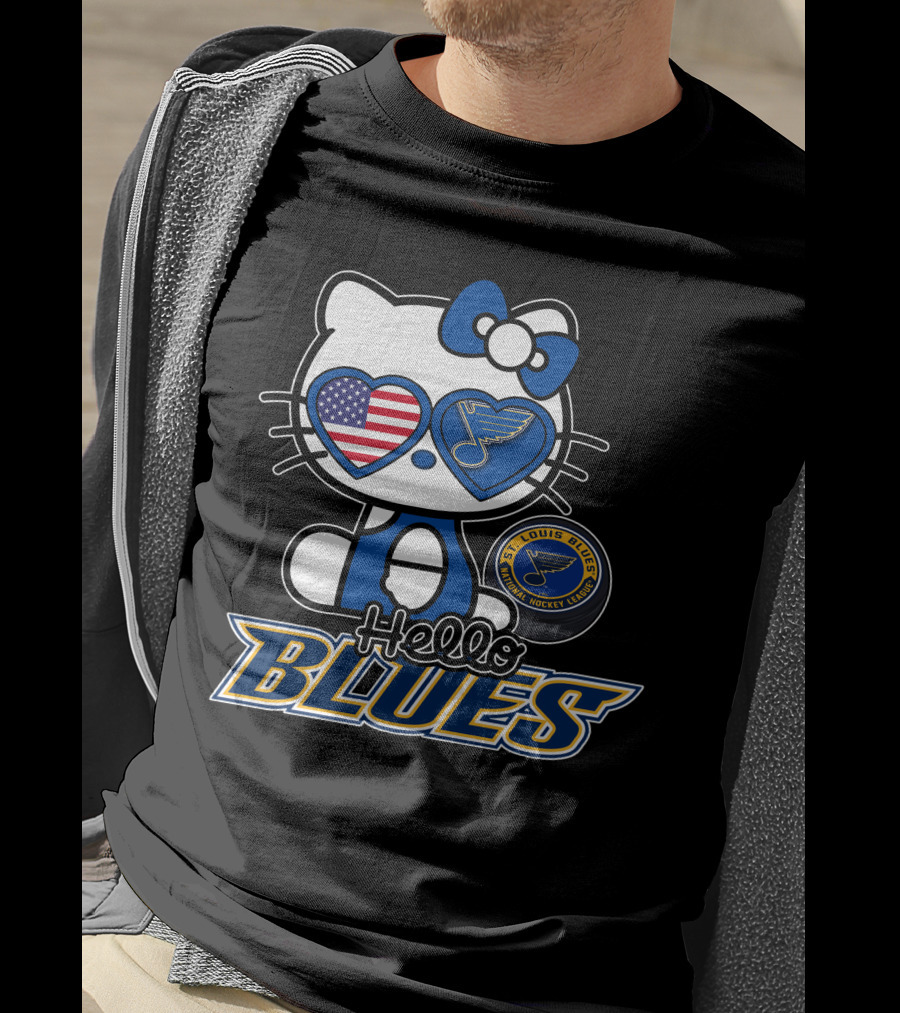 Hello Kitty St. Louis Blues American Flag Hockey Fan T-Shirt