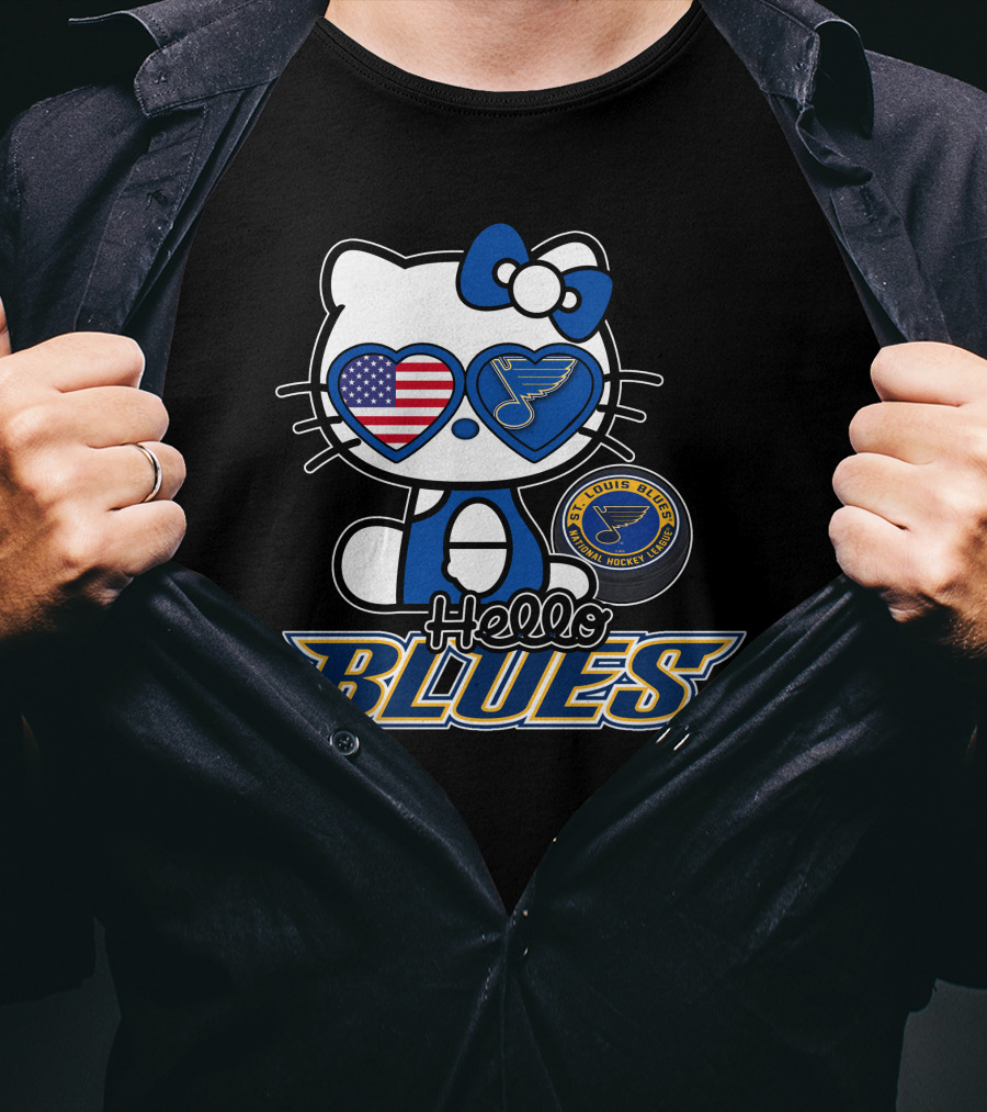 Hello Kitty St. Louis Blues American Flag Hockey Fan T-Shirt