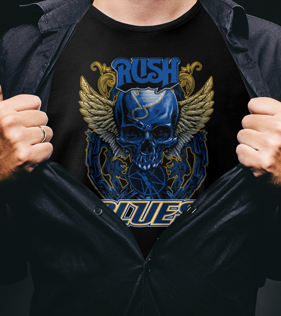 Rush St. Louis Blues Skull With Wings And Chains T-Shirt