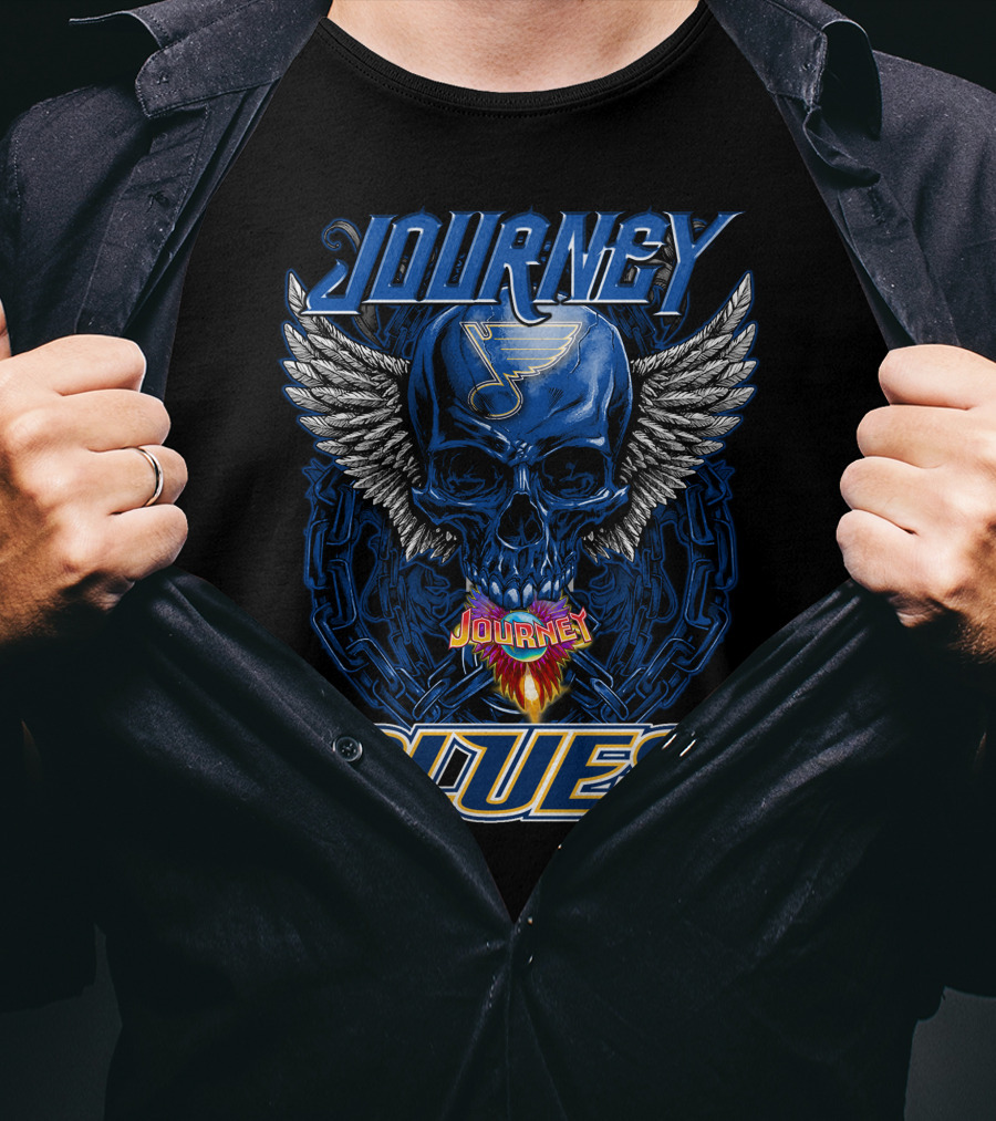 Journey St. Louis Blues Skull With Wings And Chains T-Shirt