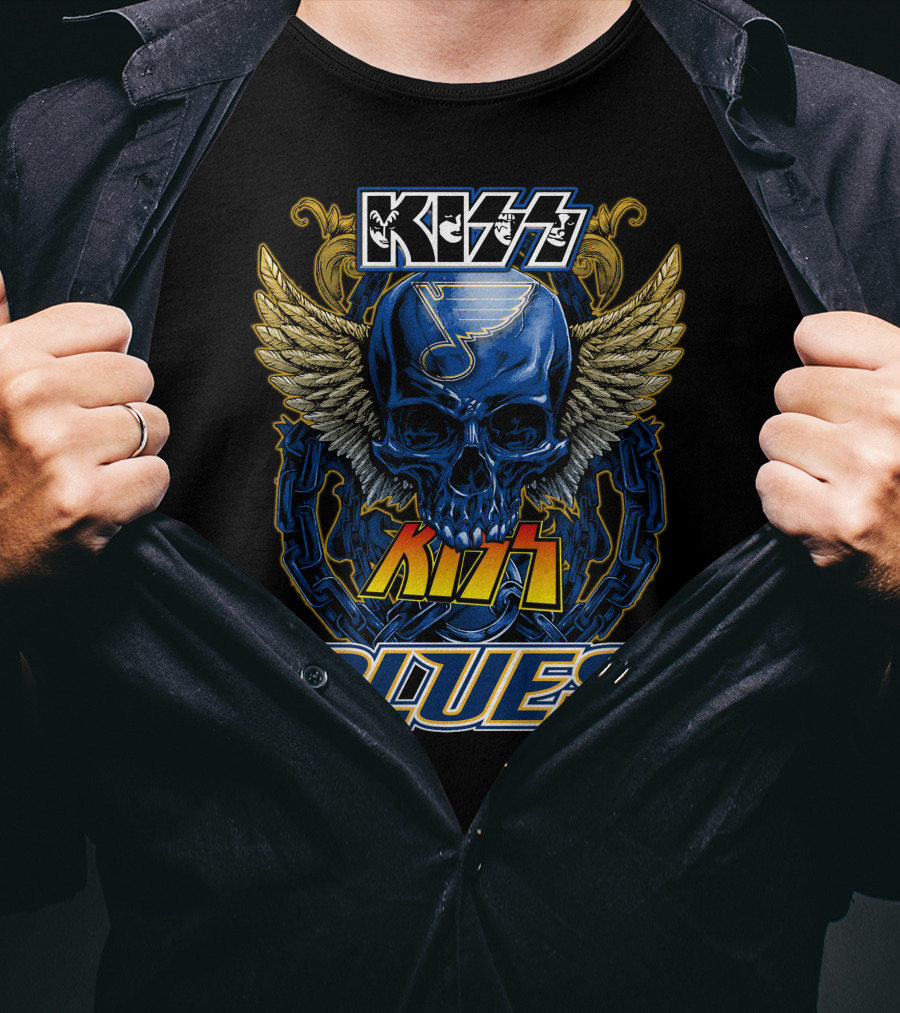 Kiss St. Louis Blues Skull With Wings And Chains T-Shirt