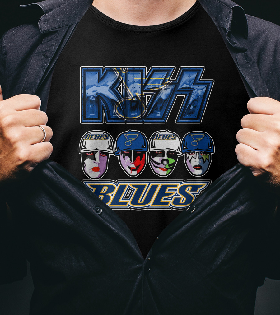 Kiss St. Louis Blues Logo Face Art Collaboration T-Shirt