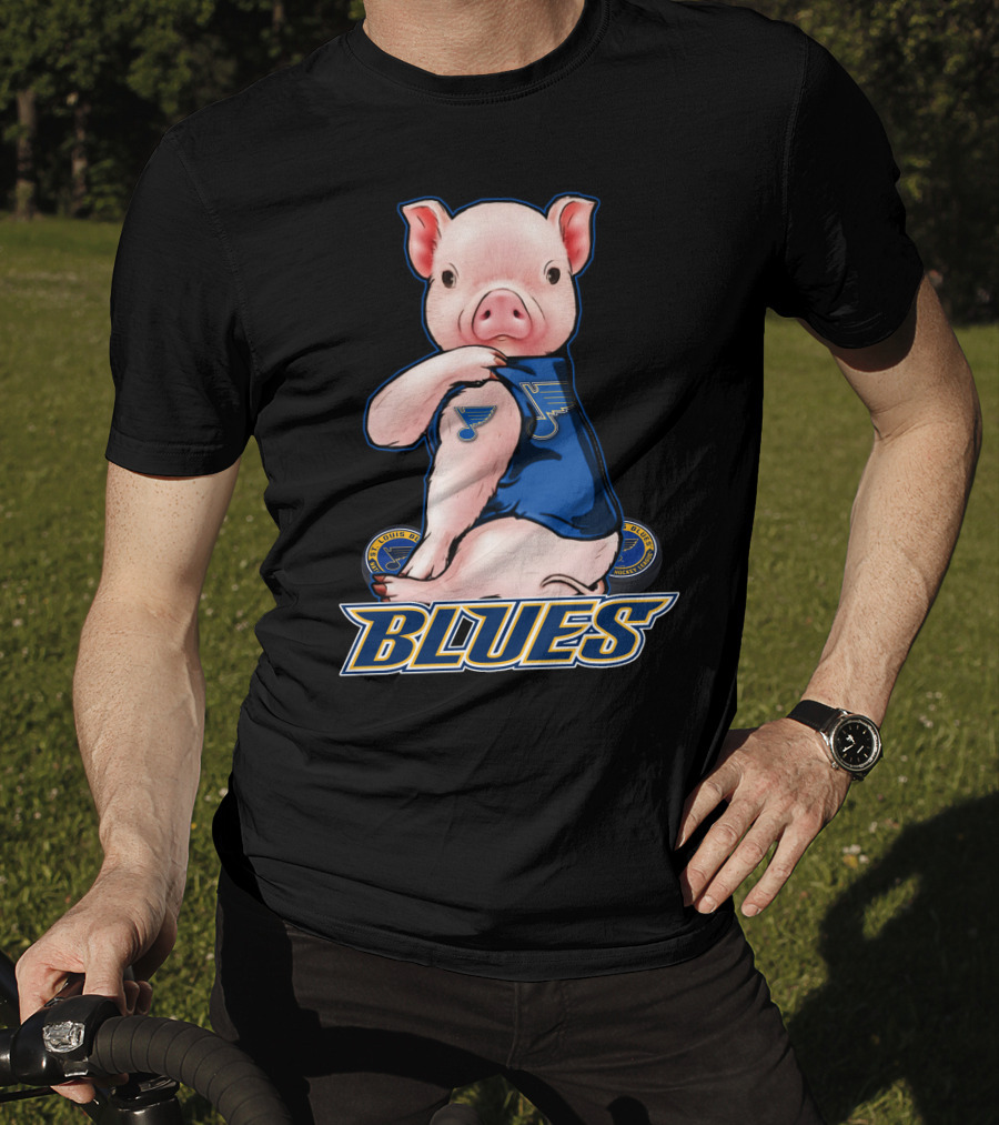 Pig Wearing St. Louis Blues Logo T-Shirt