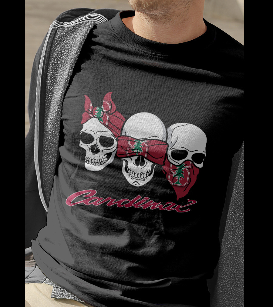 Cardinal Skull Trio With Stanford Tree Bandanas T-Shirt