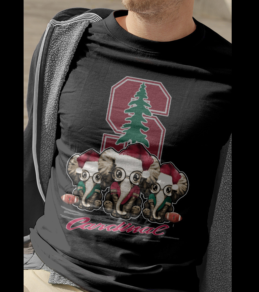 Stanford Cardinal Christmas Elephants With Santa Hats T-Shirt