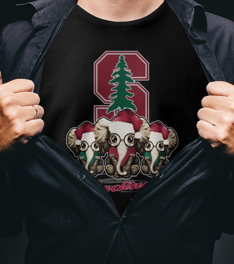 Stanford Cardinal Christmas Elephants With Santa Hats T-Shirt