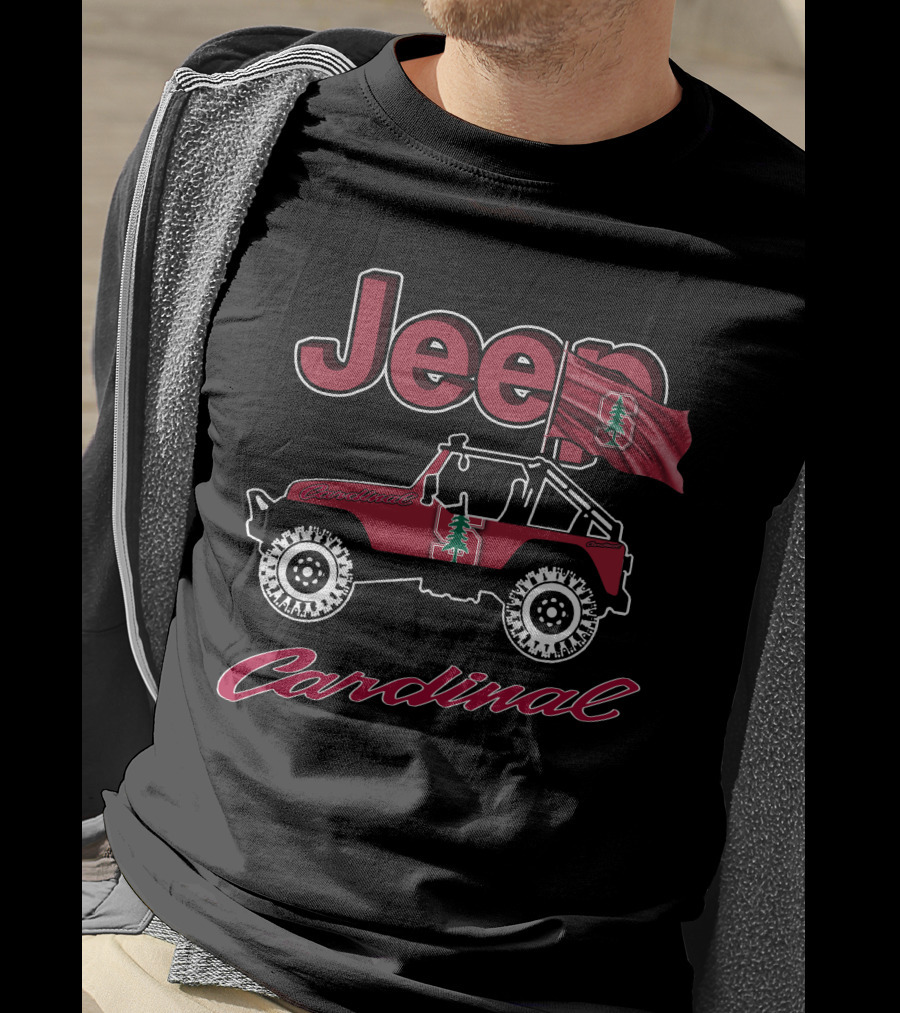 Jeep Stanford Cardinal With Redwood Tree Logo Flag T-Shirt