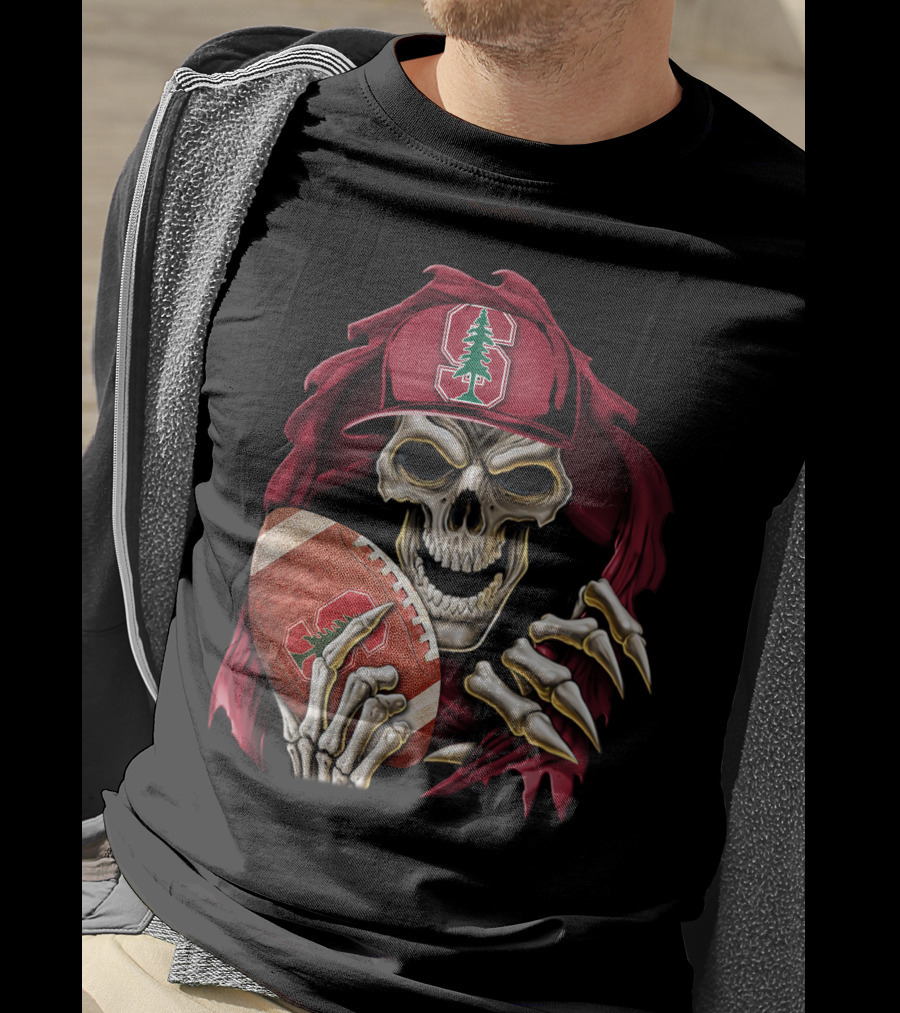 Skullbong Stanford Cardinal Skeleton Football T-Shirt