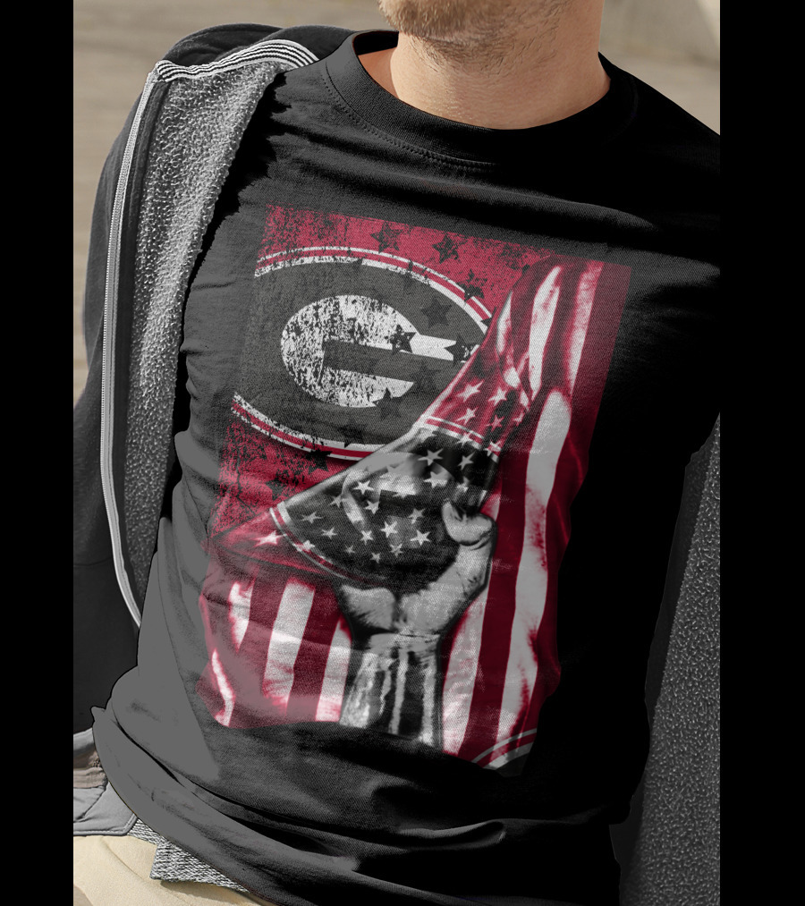Georgia Bulldogs American Flag Hand T-Shirt