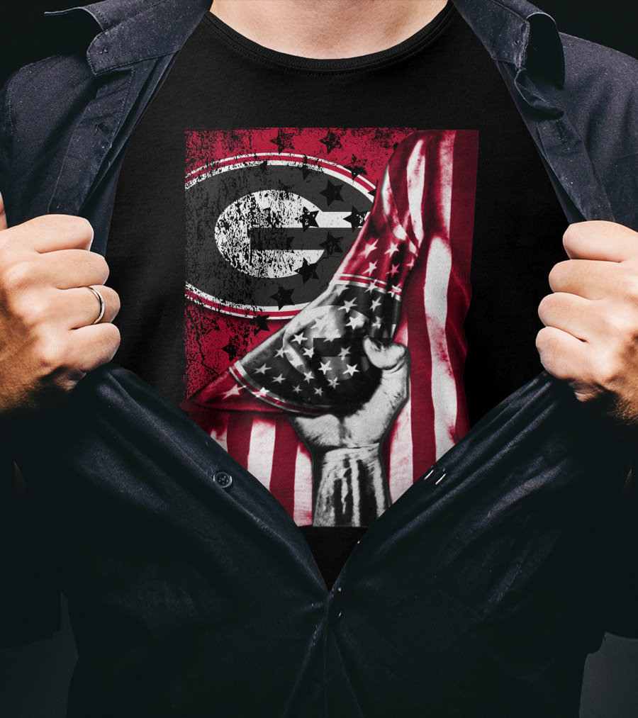 Georgia Bulldogs American Flag Hand T-Shirt
