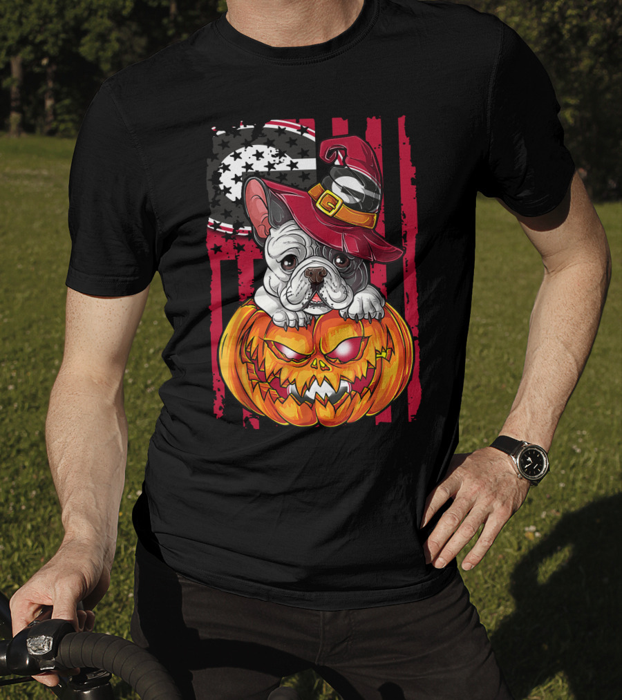 Hlw Bulldog Georgia Bulldogs Halloween Pumpkin And Witch Hat T-Shirt