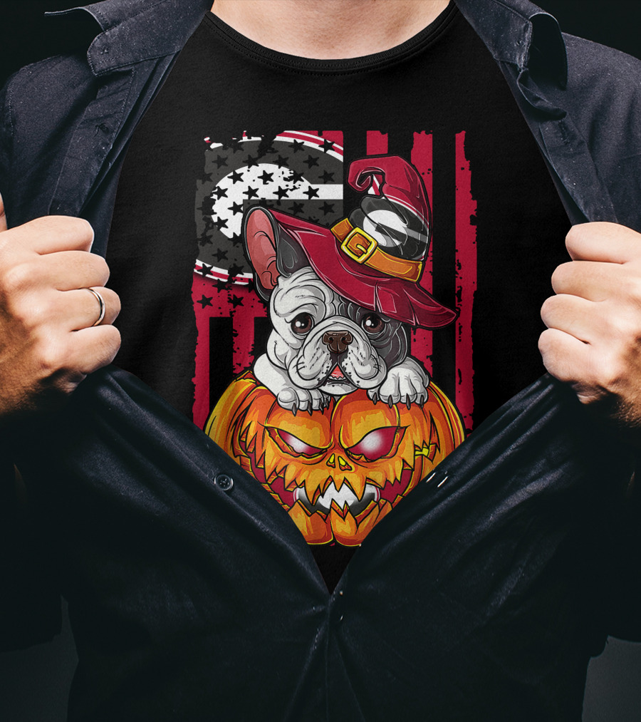 Hlw Bulldog Georgia Bulldogs Halloween Pumpkin And Witch Hat T-Shirt