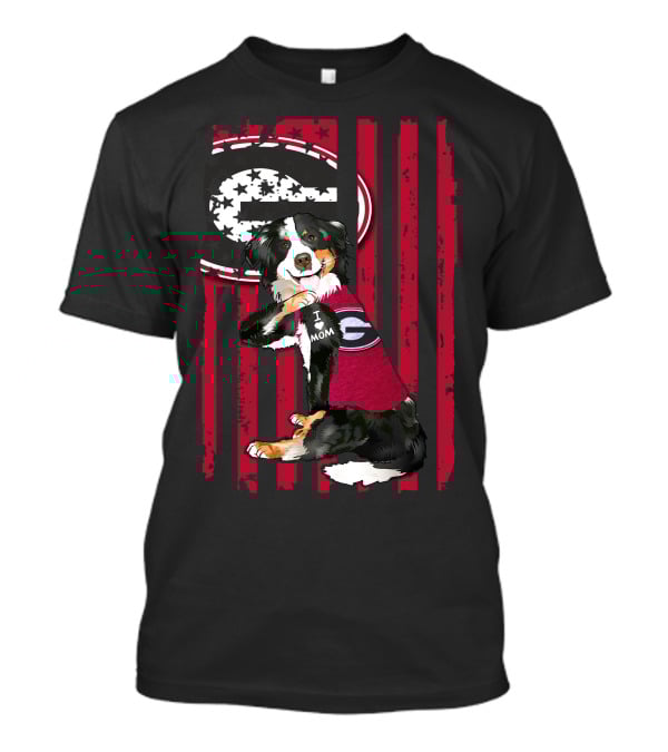 Border Collie I Mom Georgia Bulldogs Stripes T-Shirt
