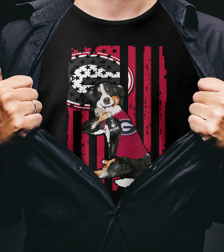 Border Collie I Mom Georgia Bulldogs Stripes T-Shirt