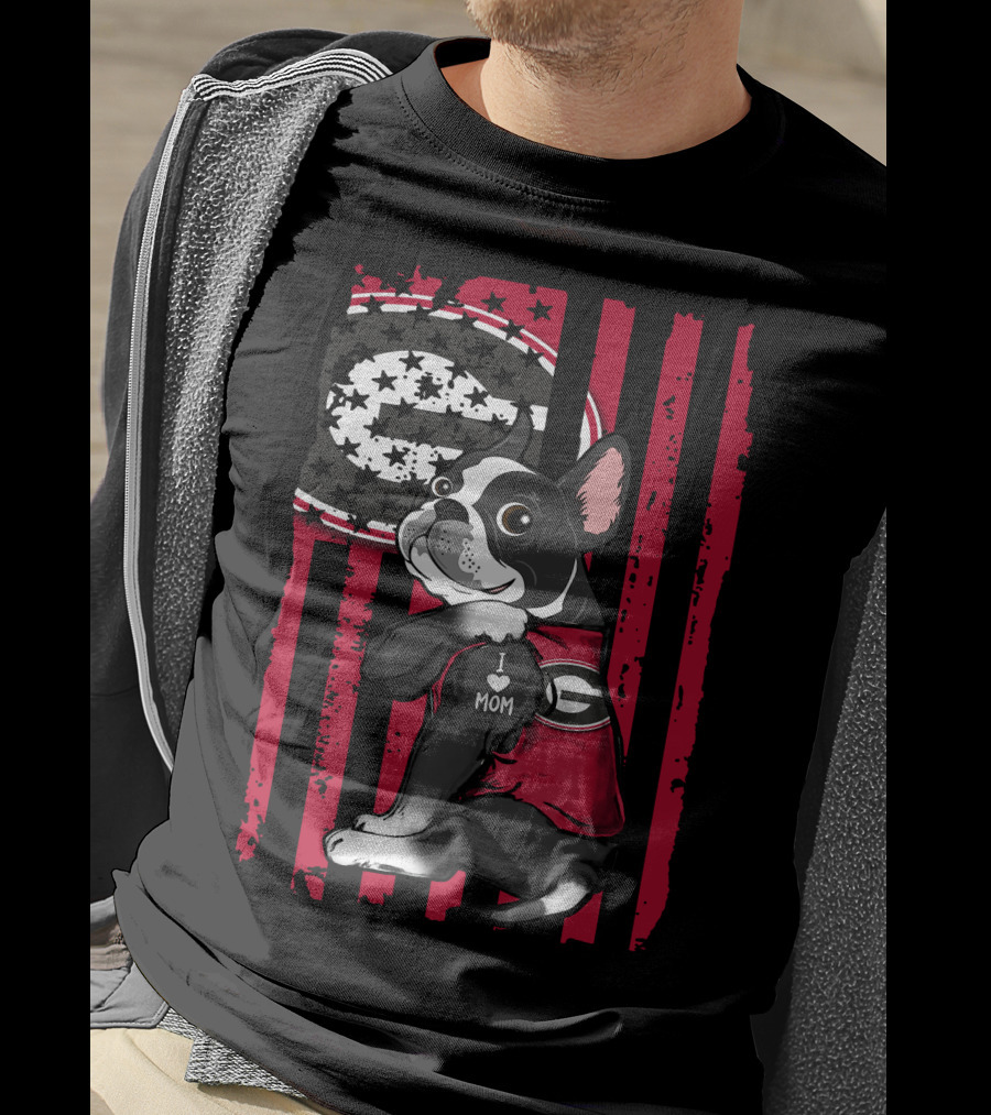 Boston Terrier Georgia Bulldogs I Love Mom T-Shirt