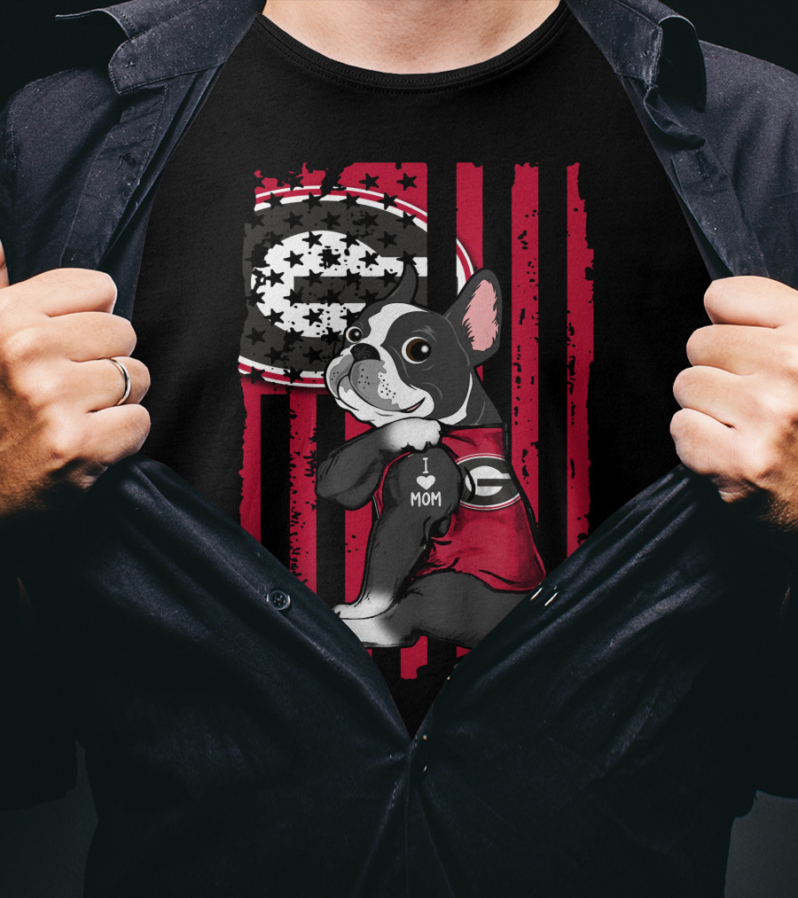 Boston Terrier Georgia Bulldogs I Love Mom T-Shirt