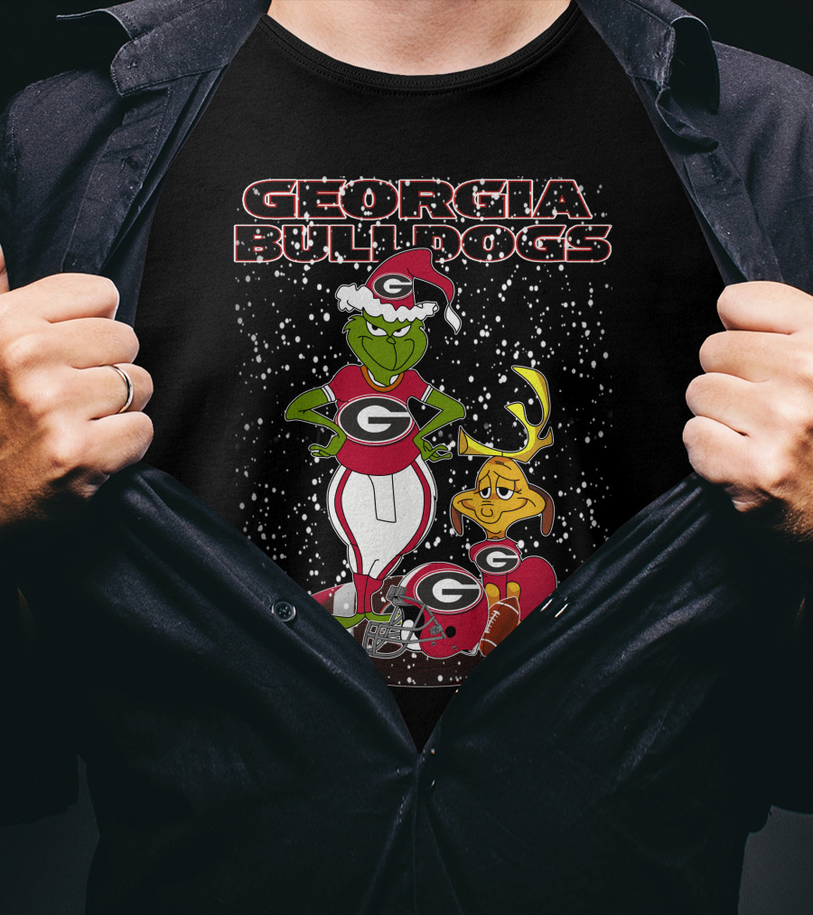 Georgia Bulldogs Grinch Santa Christmas Football T-Shirt