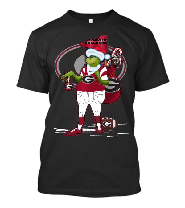 Grinchxmas Georgia Bulldogs Football Santa Sack Candy Cane T-Shirt