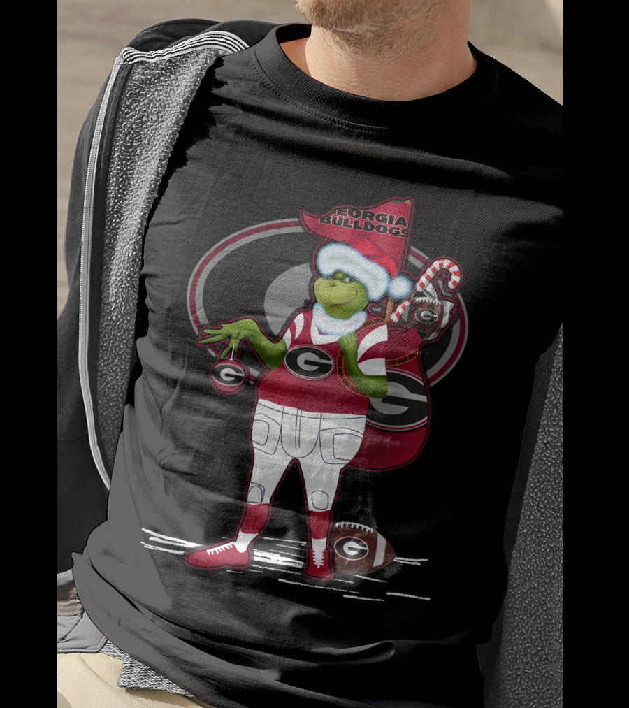 Grinchxmas Georgia Bulldogs Football Santa Sack Candy Cane T-Shirt