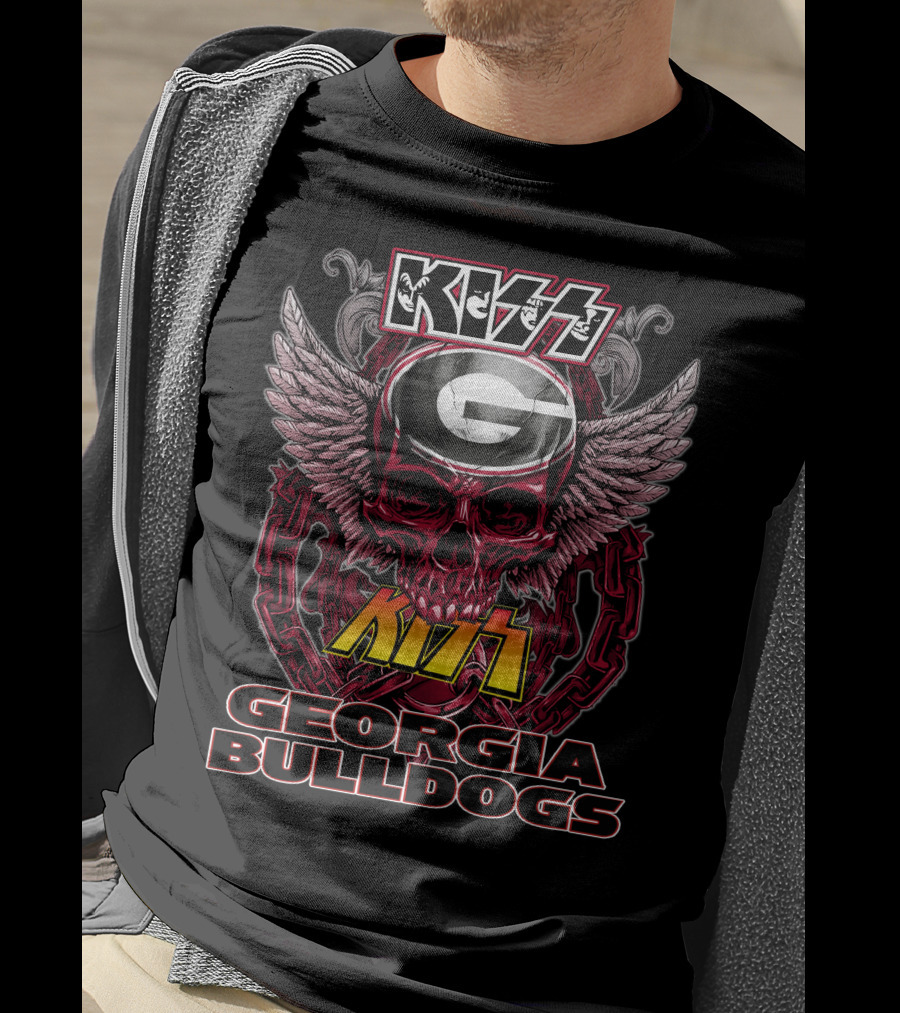 Kiss Georgia Bulldogs Skull Helmet Wings T-Shirt