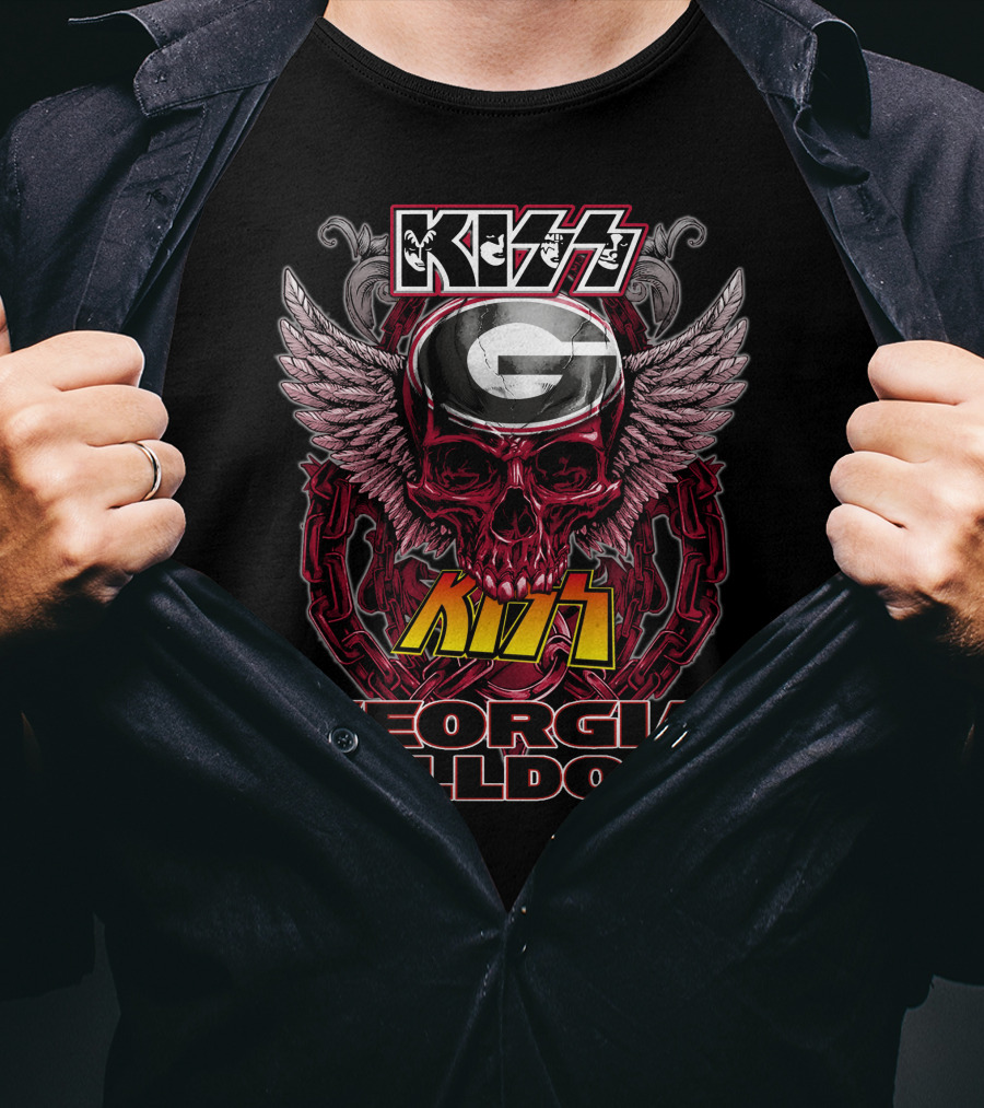Kiss Georgia Bulldogs Skull Helmet Wings T-Shirt