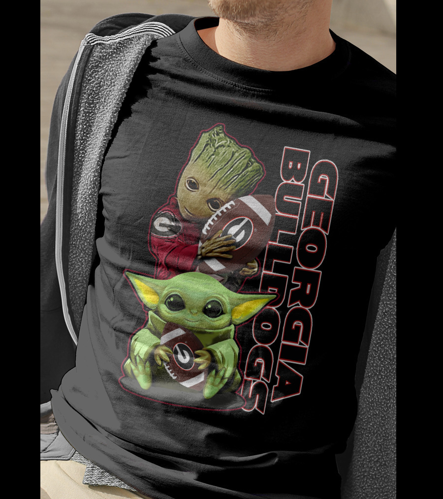Grzd Georgia Bulldogs Star Wars And Groot Football Crossover T-Shirt