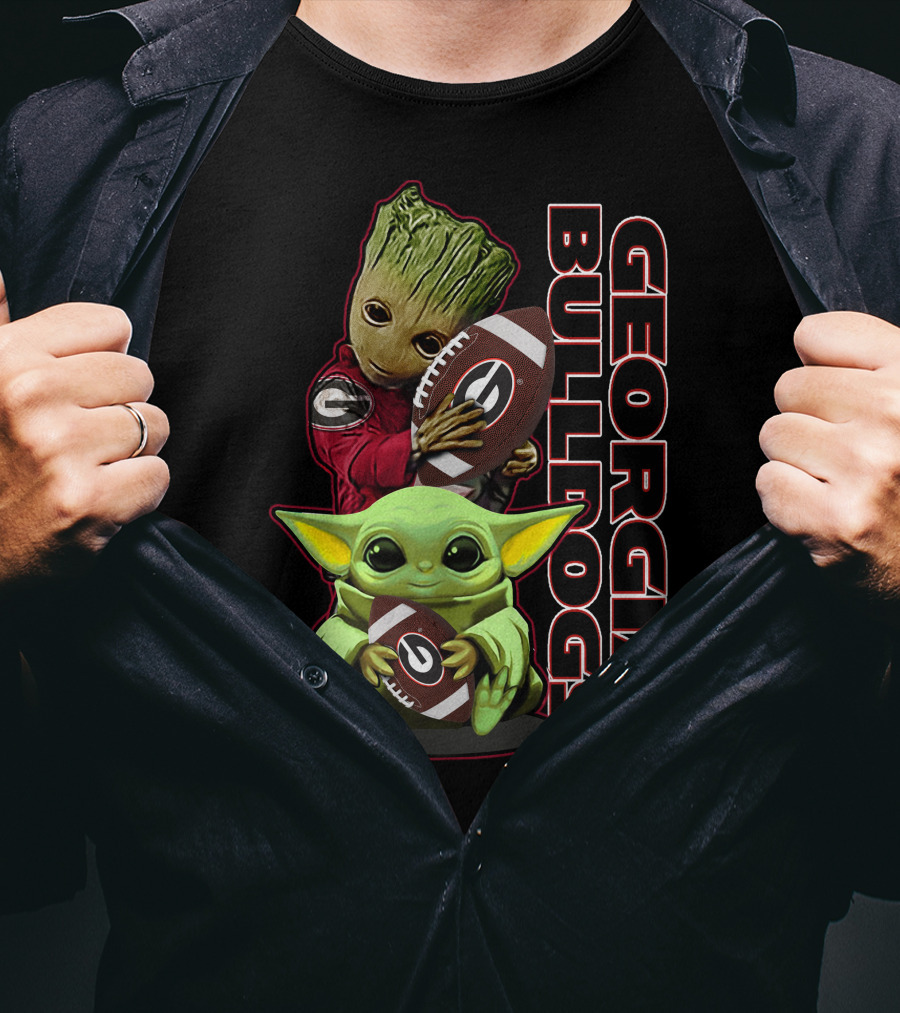 Grzd Georgia Bulldogs Star Wars And Groot Football Crossover T-Shirt