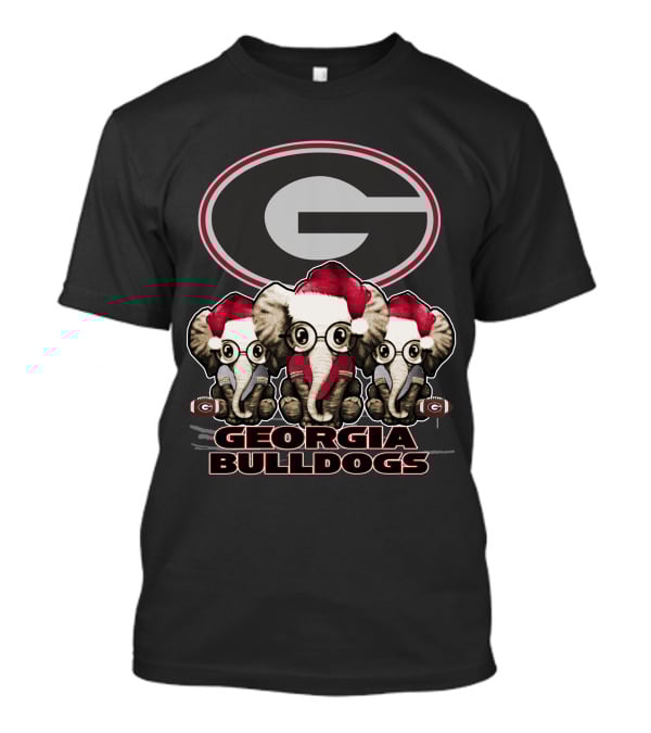 Georgia Bulldogs Elephants Santa Hats Xmas T-Shirt