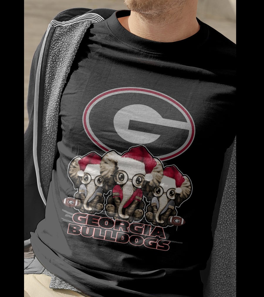 Georgia Bulldogs Elephants Santa Hats Xmas T-Shirt