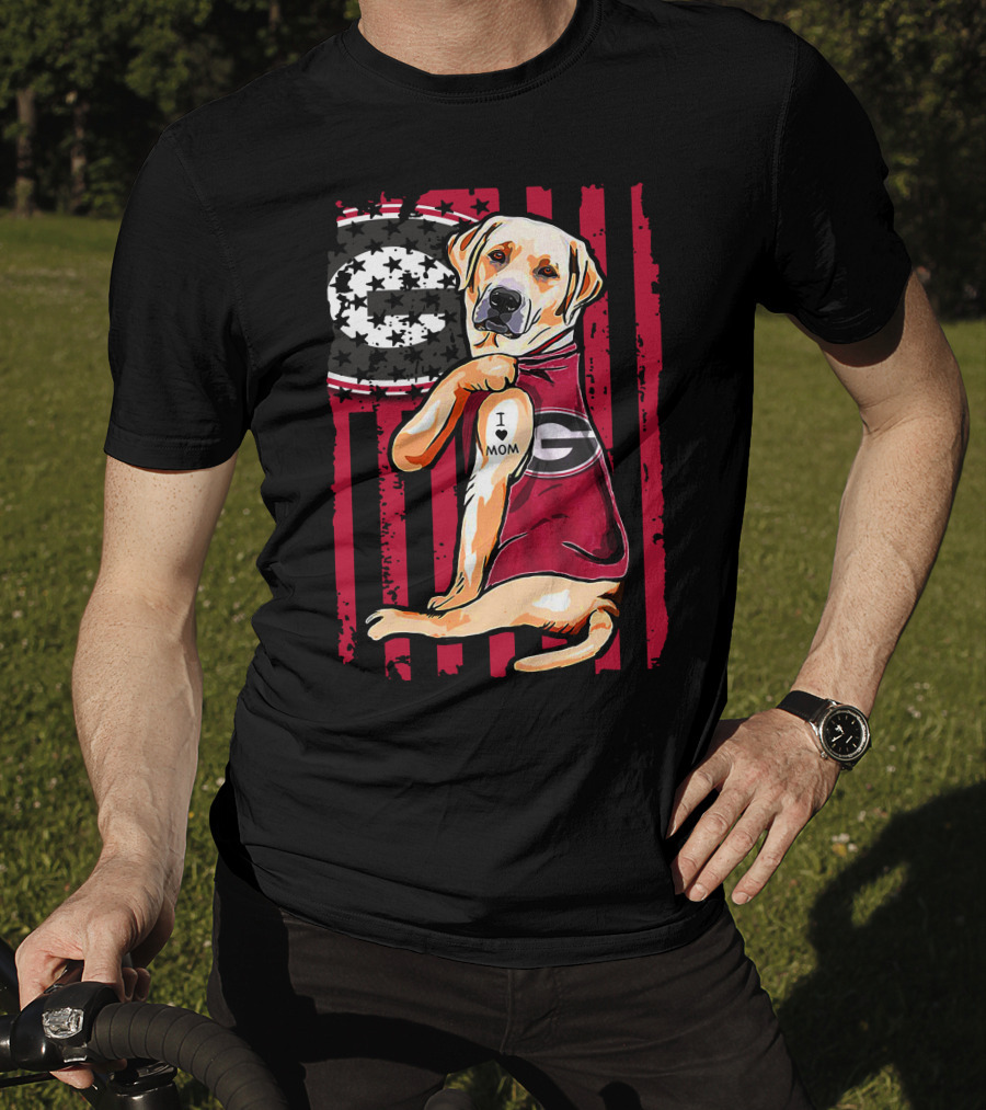 Labrador Retriever Wearing Georgia Bulldogs Vest With I Love Mom Patch T-Shirt