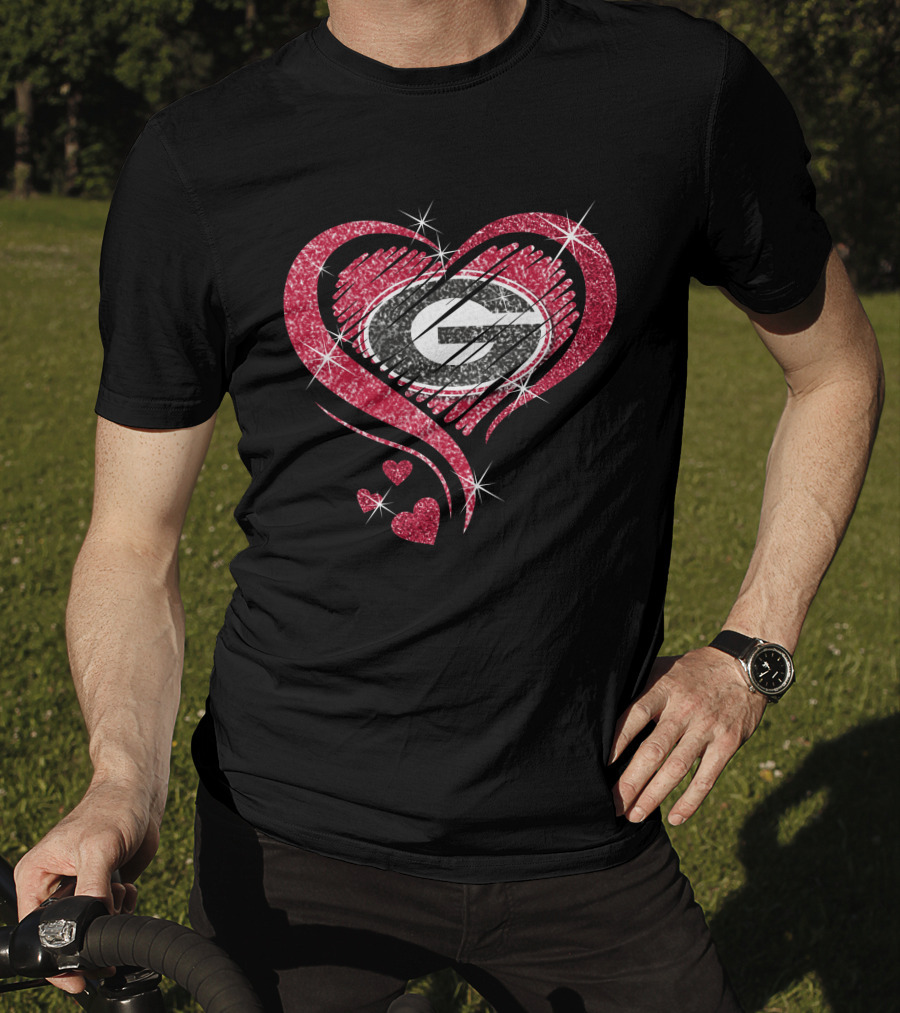 Heart Diamond Georgia Bulldogs Glitter T-Shirt