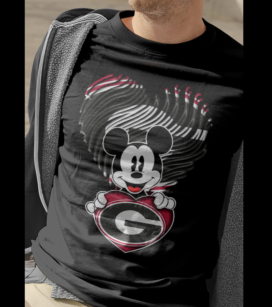 Mick Georgia Bulldogs Heart With G Logo And Black Red Stripes T-Shirt