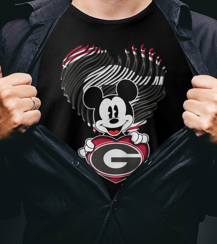 Mick Georgia Bulldogs Heart With G Logo And Black Red Stripes T-Shirt