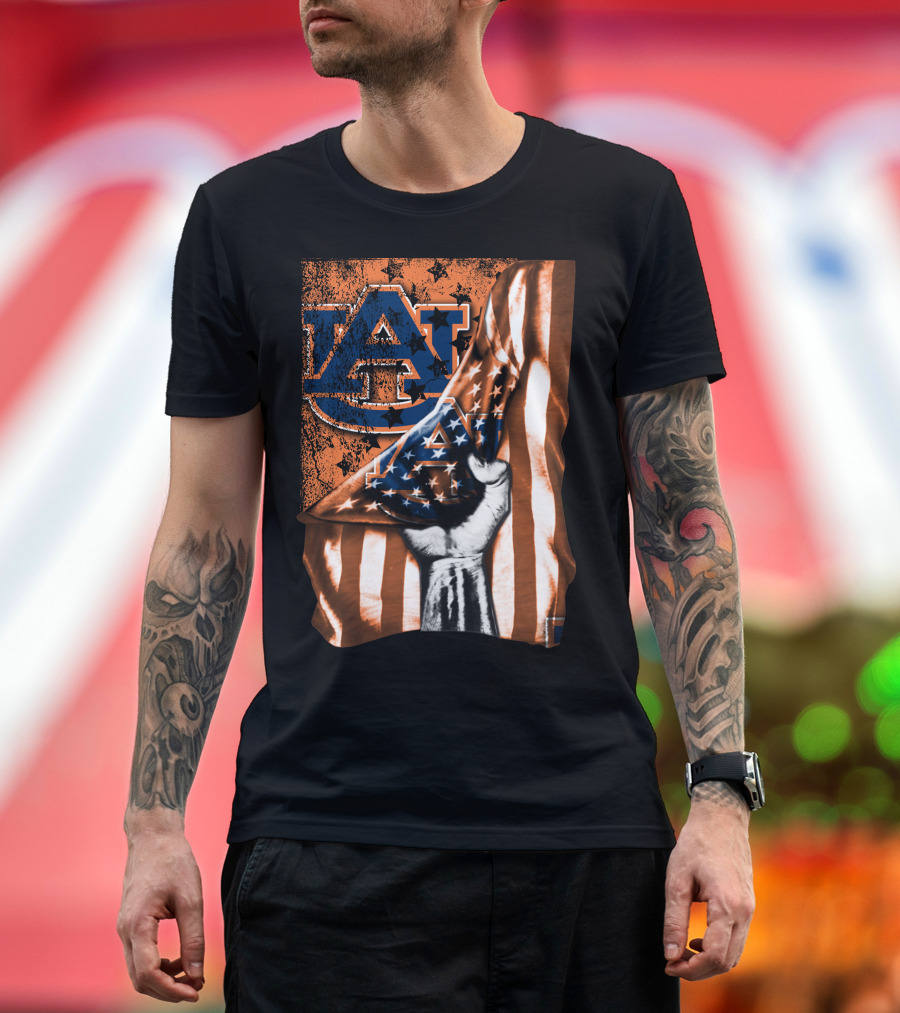 AU Logo Auburn Tigers American Flag T-Shirt