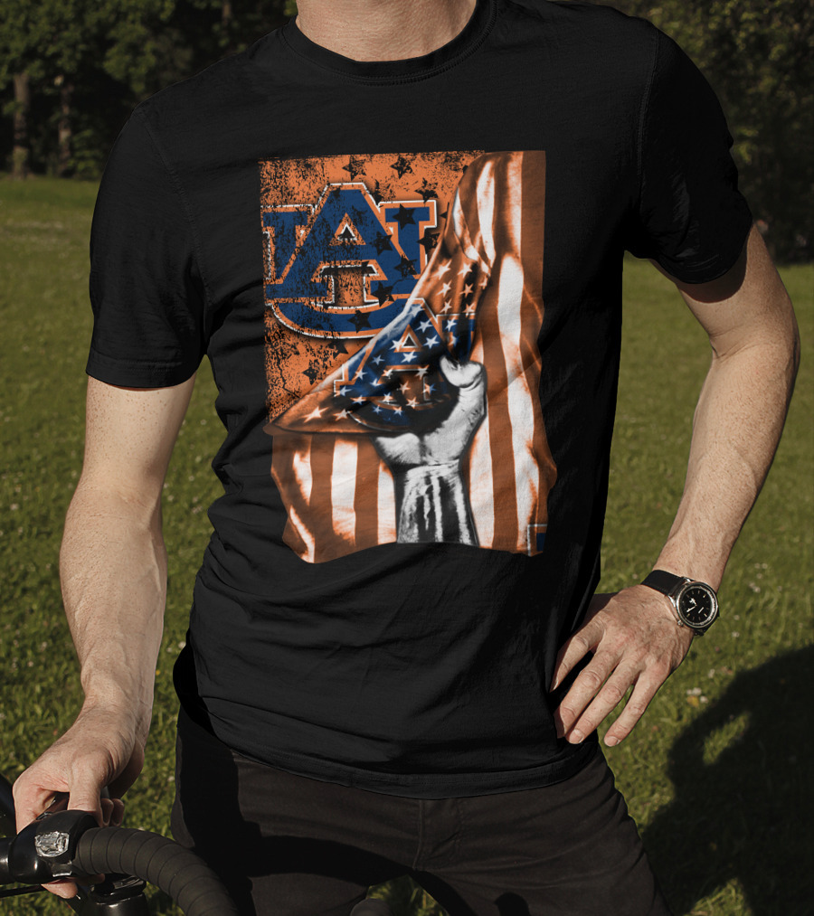 AU Logo Auburn Tigers American Flag T-Shirt