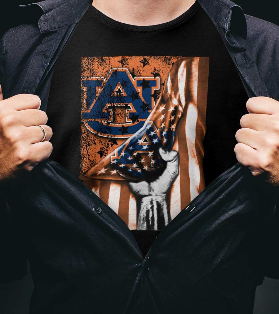 AU Logo Auburn Tigers American Flag T-Shirt