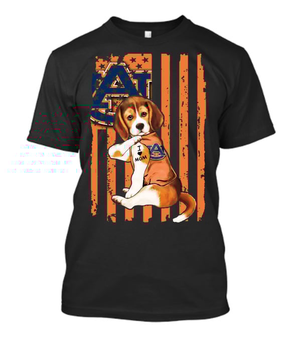 Auburn Tigers Beagle With I Love Mom Tattoo On Auburn T-Shirt