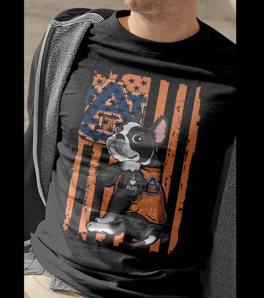 Boston Terrier Auburn Tigers I Love Mom Paw Prints T-Shirt