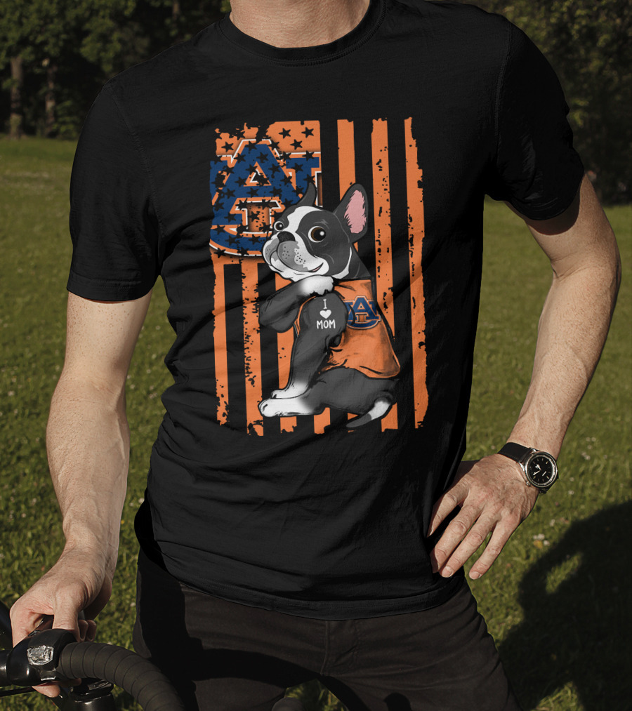Boston Terrier Auburn Tigers I Love Mom Paw Prints T-Shirt