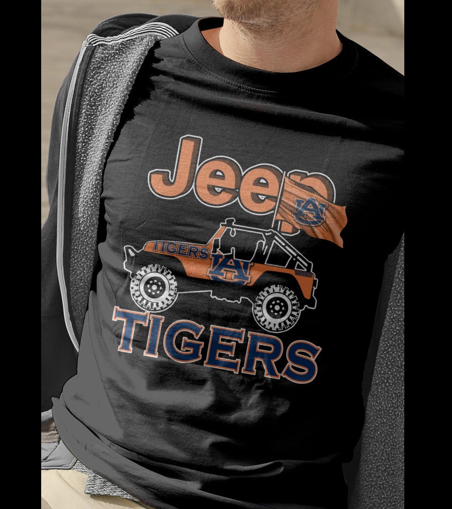Jeep Auburn Tigers Logo With Orange Jeep And Flag T-Shirt